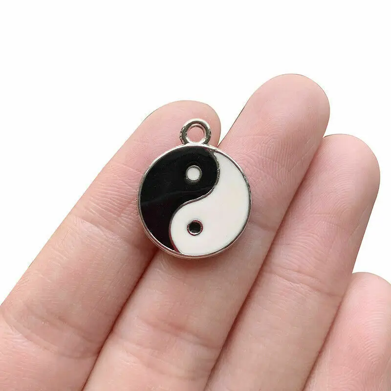 15 x Tibetan Silver Double Sided Enamel & YIN YANG Charms Pendants Beads for DIY Jewelry Necklace Bracelet Making Accessories