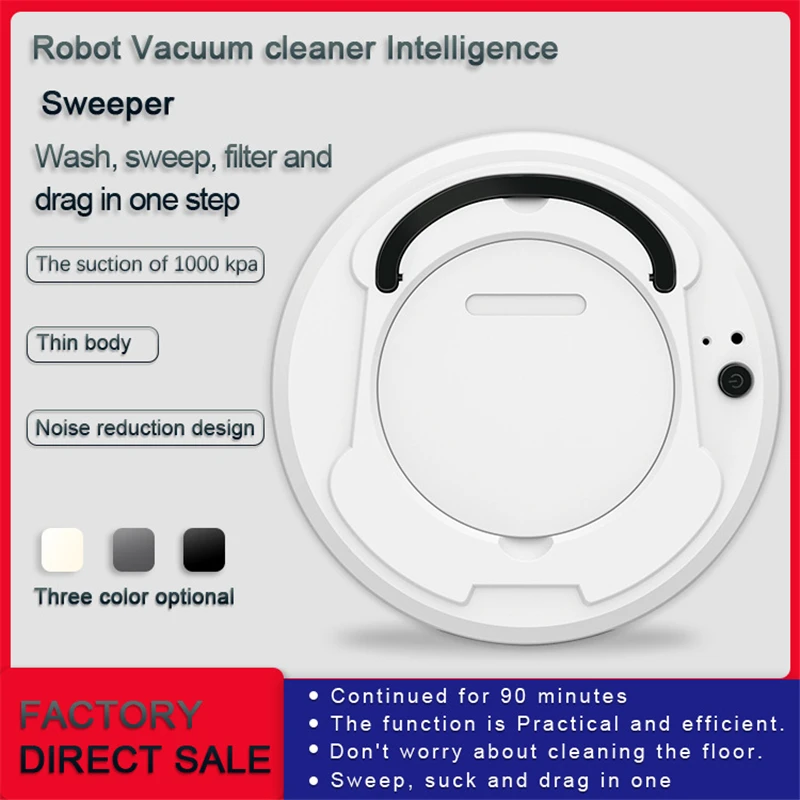 Robot Vacuum Cleaner 3-In-1 Auto Rechargeable Smart Sweeping Tool Dry Wet Home Cleaner Floor Cleaning1800Pa