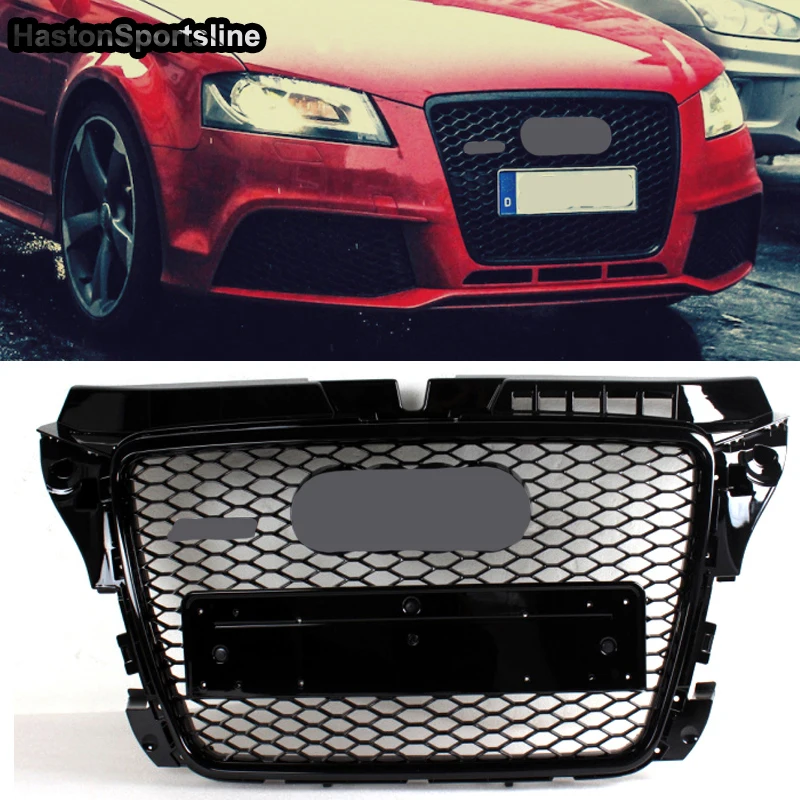 For Audi A3 S3 Sline 2009-2011 RS3 Style Front Sport Honeycomb Hood Grill Gloss Black Car Styling