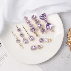 Hot Sell New Korean Vintage Purple Crystal Hairpins Elegant Pearl Hair Clips for Women Fashion Summer Holiday Hair Accessories