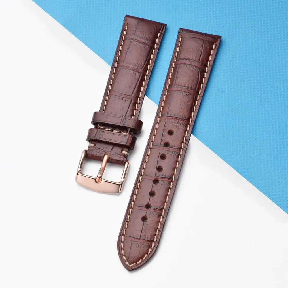 BISONSTRAP Alligator Embossed Cowhide Leather Watch Band 14mm 18mm 19mm 20mm 21mm 22mm Watchstrap Rose Gold Steel Buckle Wrist