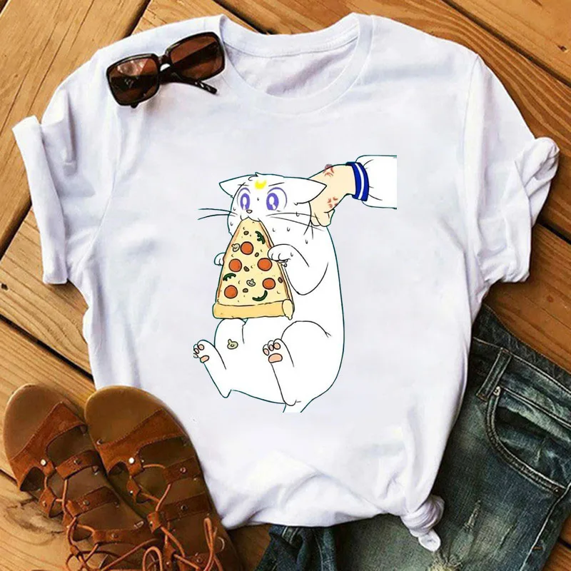 Casual Women T shirts Cartoon Cat Pinted Shirts Summer Female Tees 90s Ulzzang Ladies Tshirt Clothes Short Sleeve Tops