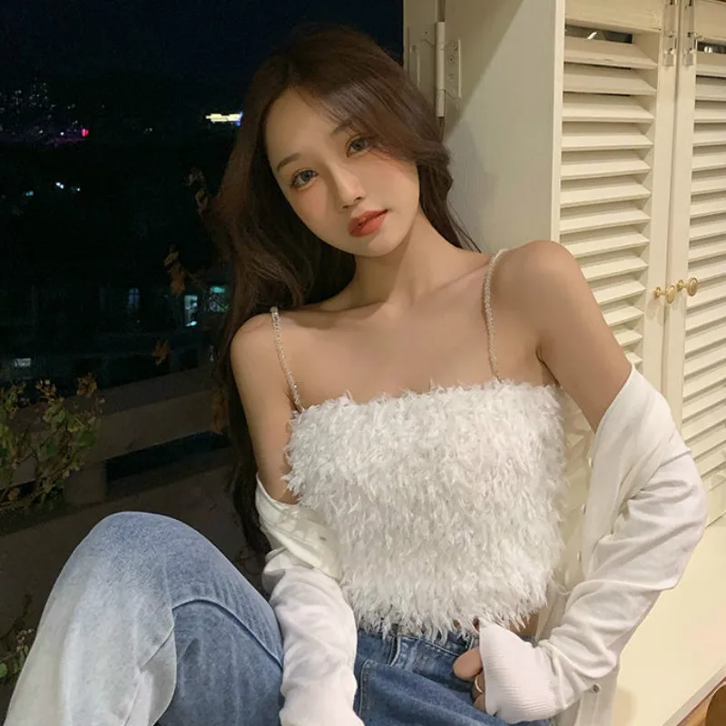 توب نسائي قصير مطرز بالخرز ، توب قصير ، سادة ، مثير ، نحيف ، عصري ، Ulzzang Ins ، ملون ، ديسكو ، يناسب كل شيء ، صيفي