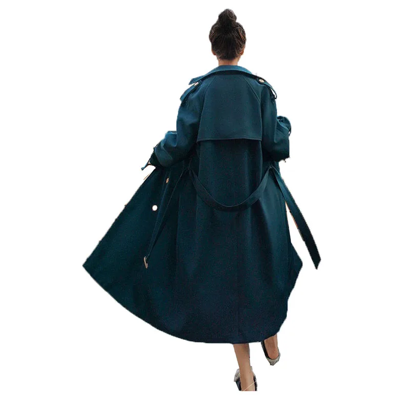 

Hepburn Style High-End Wild Over-The-Knee Women Trench Coat 2021 Spring Autumn New Women Belt Lined Overwear Loose Windbreaker