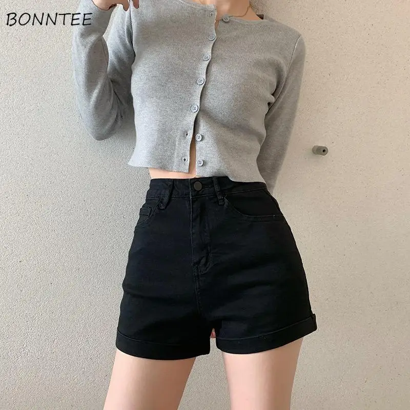 

Shorts Women Leisure All-match Solid Pocket Korean Version Simple Fashion Elegant High Waist Female Trousers Denim Summer Daily