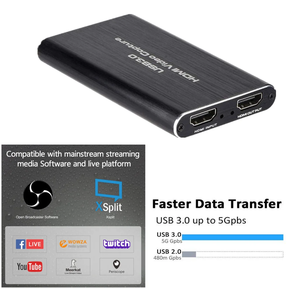 Video Capture Card for Live Streaming 1080P 4K USB3.0 HDMI Video Capture Card Switch Game for PS4 Xbox Recording Box