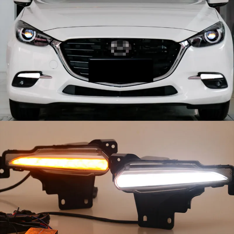 

Daytime Running Light For Mazda 3 Mazda3 Axela 2017 2018 LED DRL Fog lamp Daylight with yellow Signal style relay