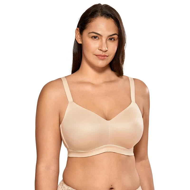 Women\'s Plus Size Lightly Padded Full Coverage U-back Wireless Smooth Bra 34-46 B C D DD E F G