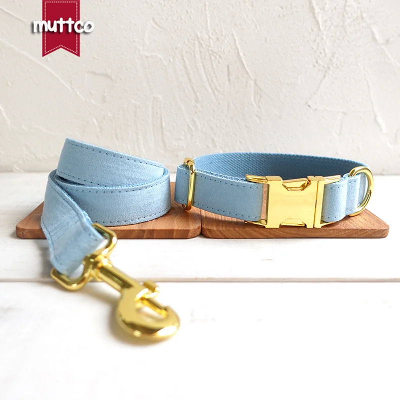 

MUTTCO retailing self-design collar THE SKY handmade poly satin and nylon wathet blue 5Sizes dog collar and leash UDC032B