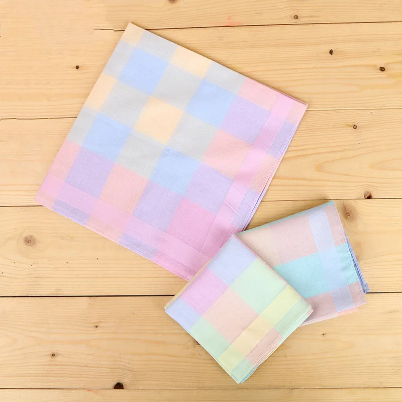 12PCs Mixed Color Plaid Handkerchief Neutral Checked Square Cotton Wipes Colored Plaid Fashion Handkerchief Cute Style 43X 43cm