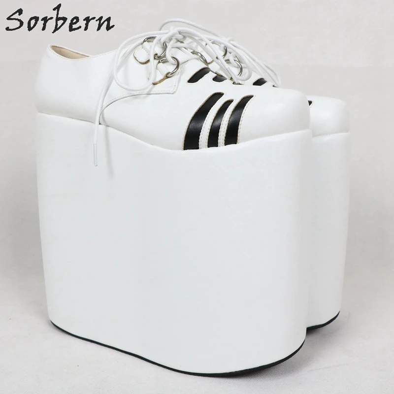 Sorbern White Wedge Heels Pump High Heel Shoe Custom Women Lolita Ankle Pump Shoes Size 10 Womens Shoes Wedge Heeled