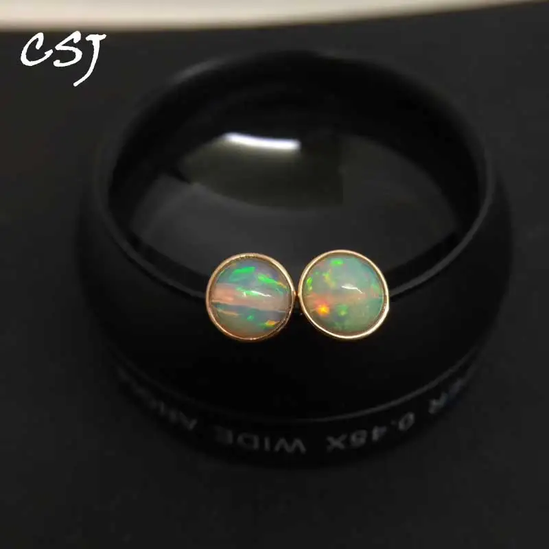 

CSJ Elegant Natural Opal Stud Earrings 925 Sterling Silver Fine Jewelry Women Femm Lady Wedding Engagment Party