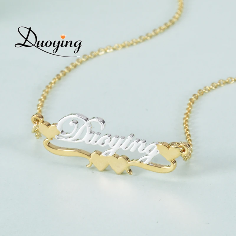 Duoying Custom Name Necklace Double Colors Nameplate Personalized Necklaces Women Choker Stainless Steel Jewelry Gift for Women