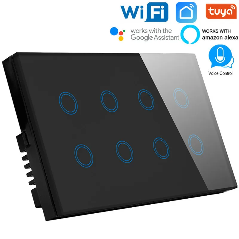 

EU 146mm WIFI Touch screen 8 Gang Smart wall switch Glass Wireless Light timing switch Tuya App remote Switch With google alexa