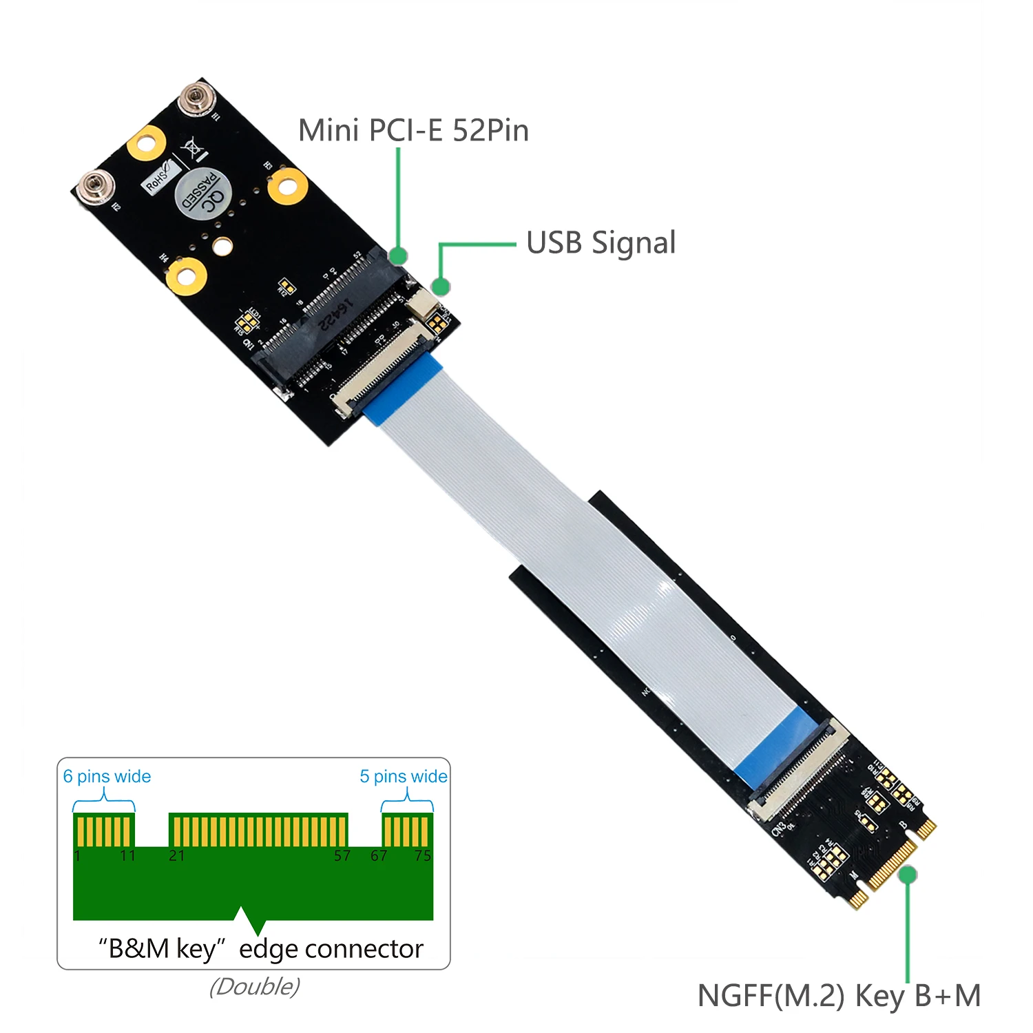 

M.2 Key B/M/B+M to Mini PCI-E Adapter Wifi Network Riser Card M2 to Mini PCI Express Wifi Bluetooth-Compatible Adapter