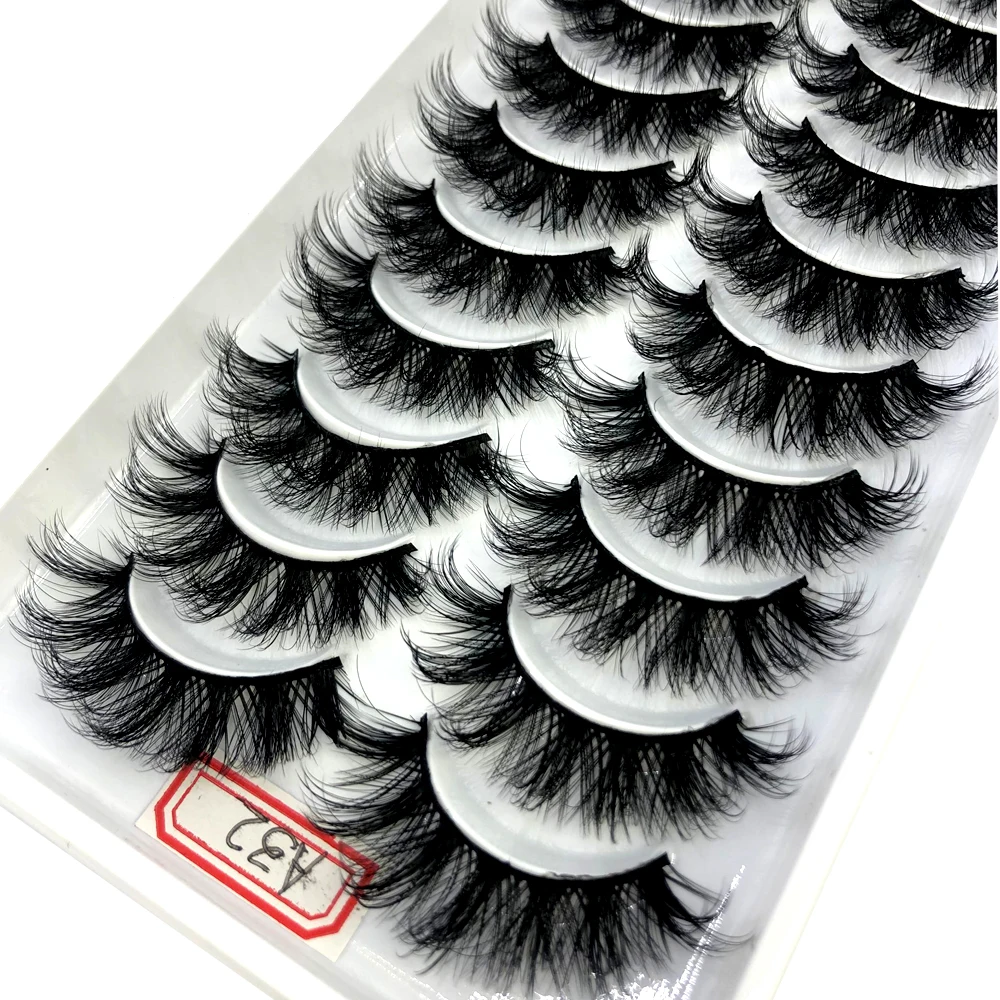 10 Pairs 25mm 3D Mink False Eyelashes Thick Dramatic Wispies Fluffy Eyelash Extension Makeup Volume Handmade Faux Mink Lashes