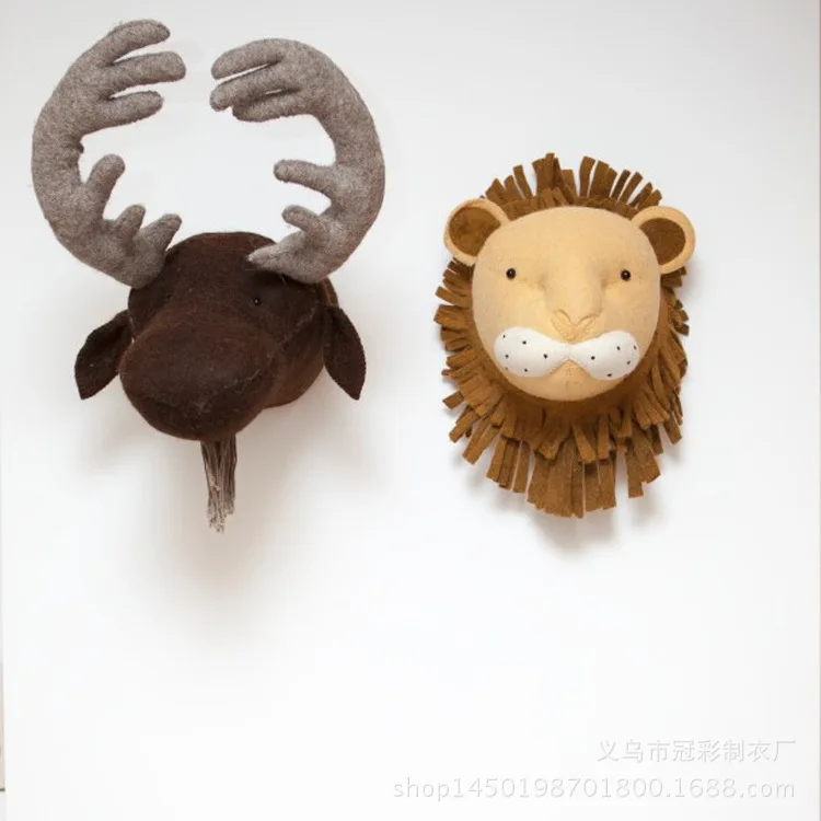 Ins Nordic Animals Head Children's Room Elk Christmas Animal Head Wall Decoration Wool Felt Wall Hanging Christmas Decor