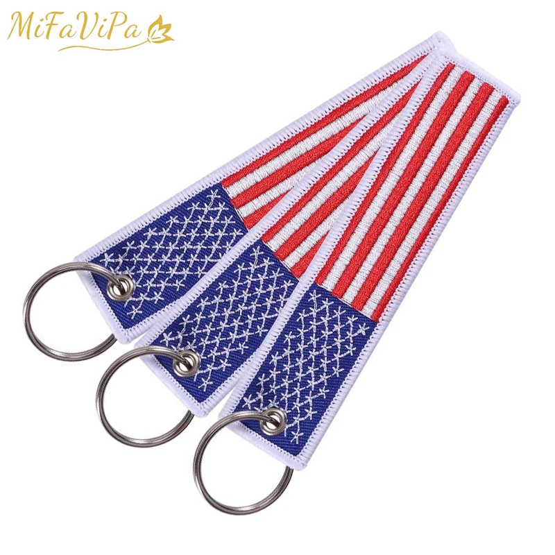 500 PCS American Flag Keychain Fashion Trinket Customized Key Chain llavero Safety Label Embroidery Key Ring Chain Gifts Trinket