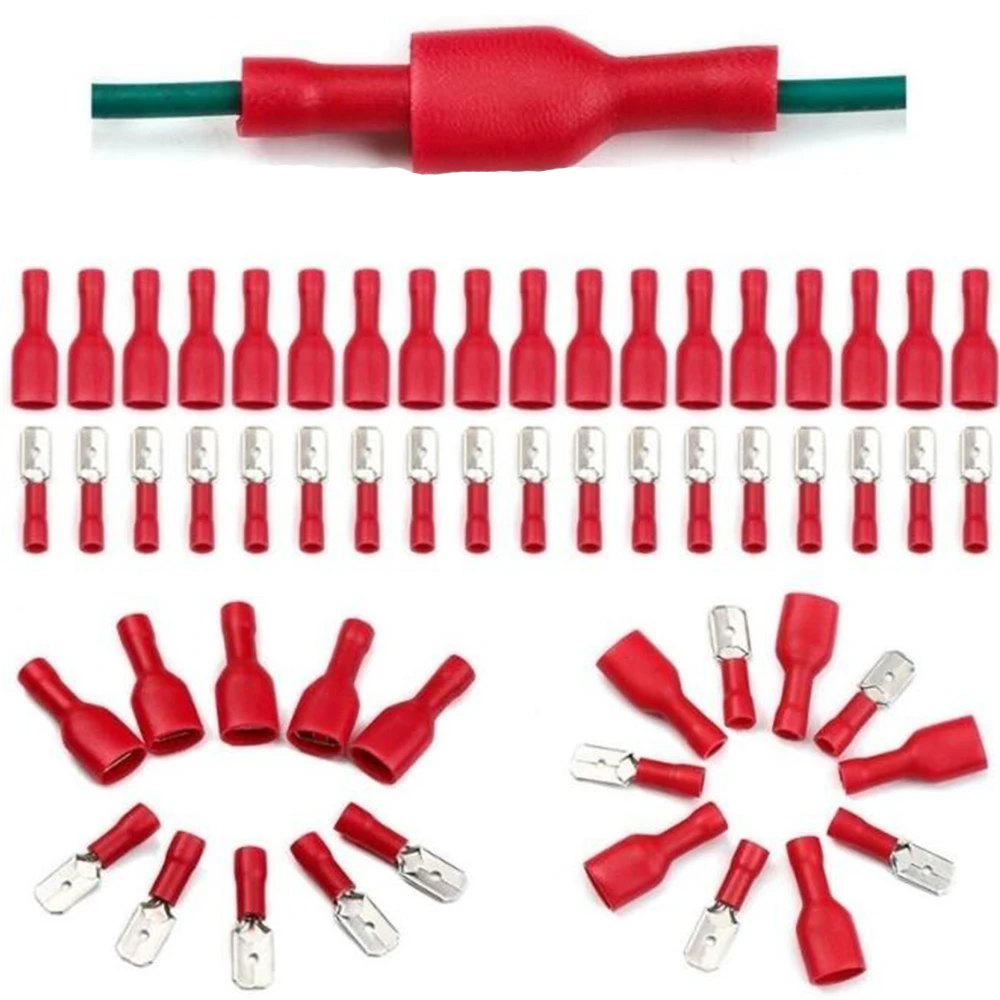 FDFD1.25-250*50 MDD1.25-250*50 50pcs 25setRed Male Female male electric wire connections Crimp Terminal Connectors