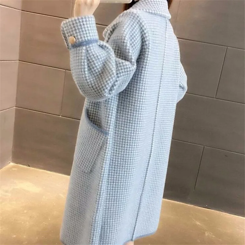 Cappotto di lana di visone imitazione autunno inverno donna giacca lunga nuovo Cardigan lavorato a maglia di grandi dimensioni soprabito di lana sciolto coreano H212