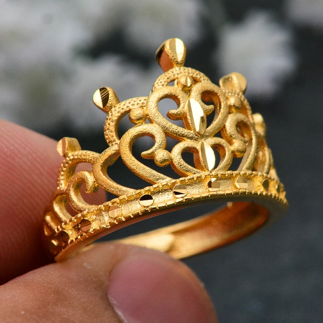 Wando Luxury Gold Color Scrub Wedding Rings For Women King Queen Crown ring Vintage Big Ladies Rings Wedding Party AliExpress