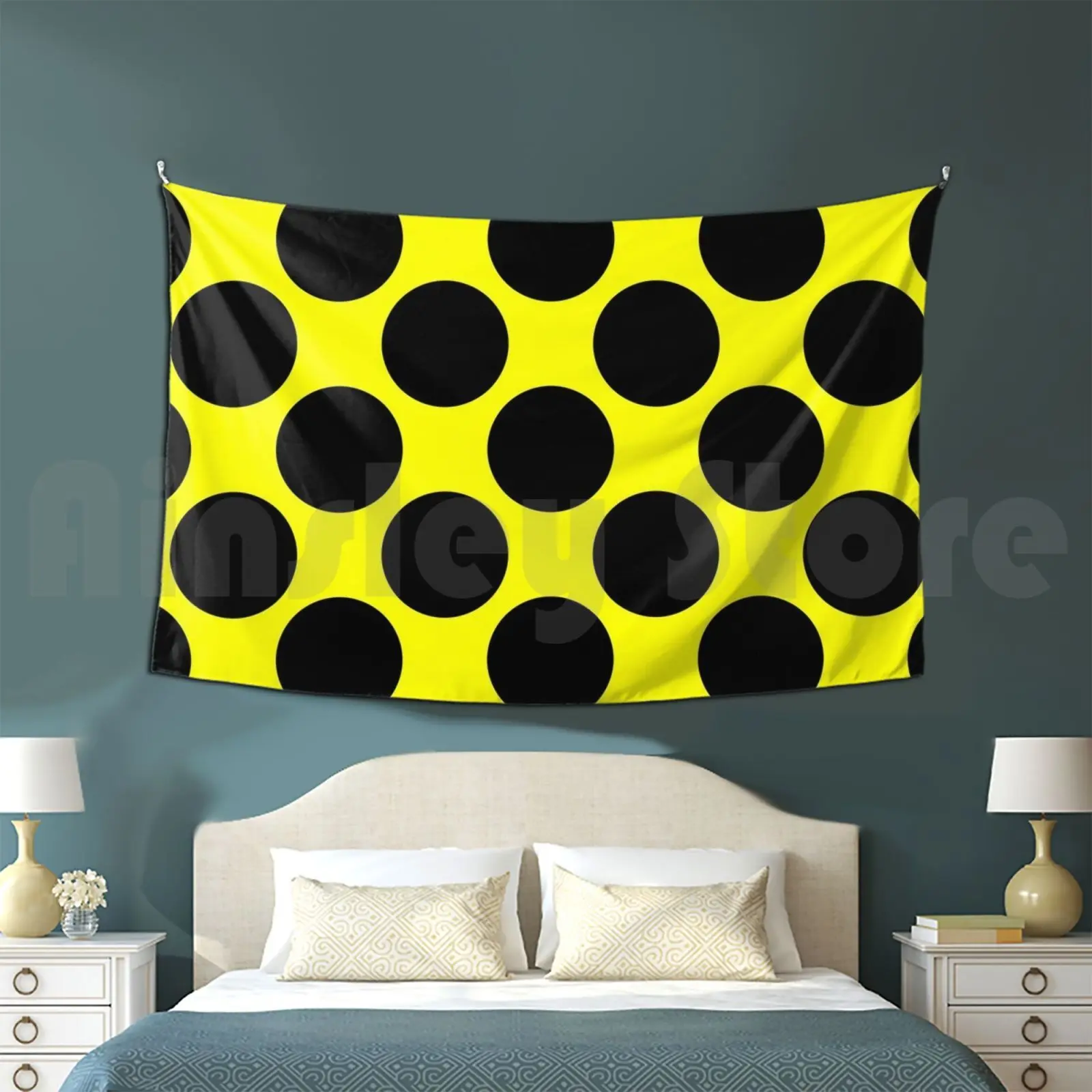 Happy Bumblebee On A Warm Spring Day Large Yellow And Black Polkadots Tapestry Background Wall Hanging Polkadot Polka Dot