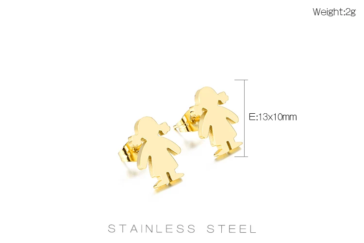 Fashion New Family Stainless Steel Stud Earrings Boy and Girl  Color Cute Gifts Stainless Steel Jewelry Couple Earings