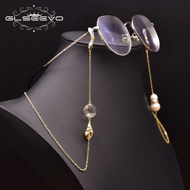 GLSEEVO Natural Freshwater Pearl  Chain Long Glasses Fashion Neck Strap Metal Glasses Women Jewelry Not Include Glasses GH0031