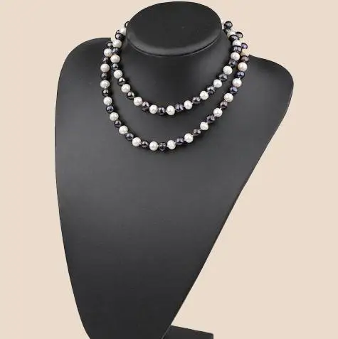 Handwork Real Pearl Necklace 9-10mm White Black Color Genuine Freshwater Pearls 100cm Fine Jewelry Charming Women Gift