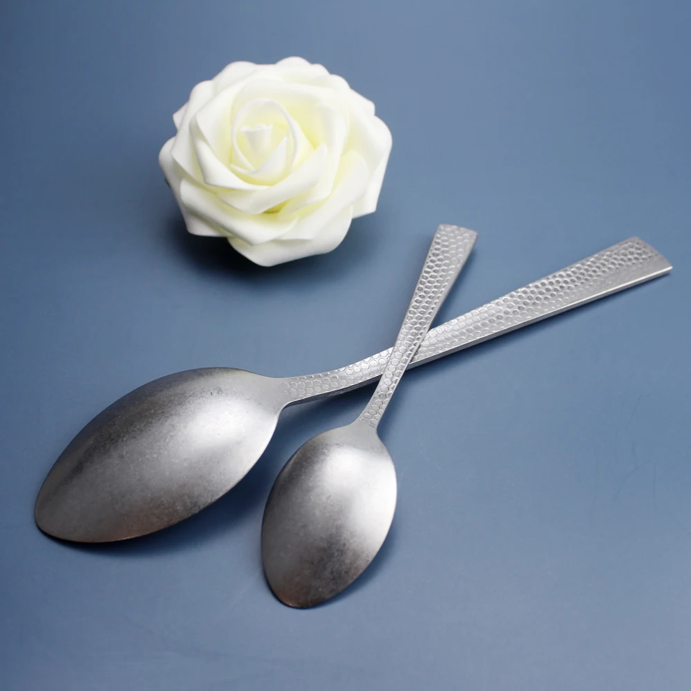 Vintage Style Hexagon Pattern Western Cutlery Matte Polish Stainless Steel Elegant Silverware Tableware For Kitchen Dishwasher