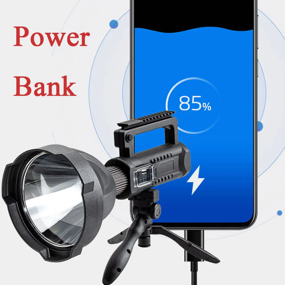 AIBOO P90 Powerful LED Flashlight Portable Torch Lamp Searchlight USB Super Bright Rechargeable Waterproof Spotlight Tripod Base