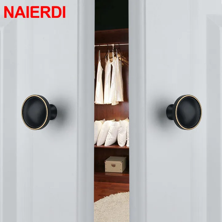 NAIERDI Solid Copper Cabinet Handles European Kitchen Cupboard Door Pulls Drawer Knobs Vintage Brass Black Furniture Handle