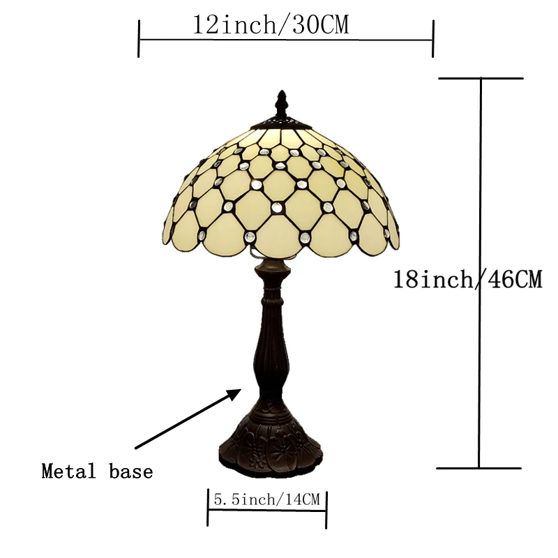 Imagem -03 - Polegada Grânulo de Cristal Europeu Candeeiro Mesa Vidro Tiffany Estilo Sala Estudo Barra Leitura Iluminação Simples Retro Arte Metal Base 12