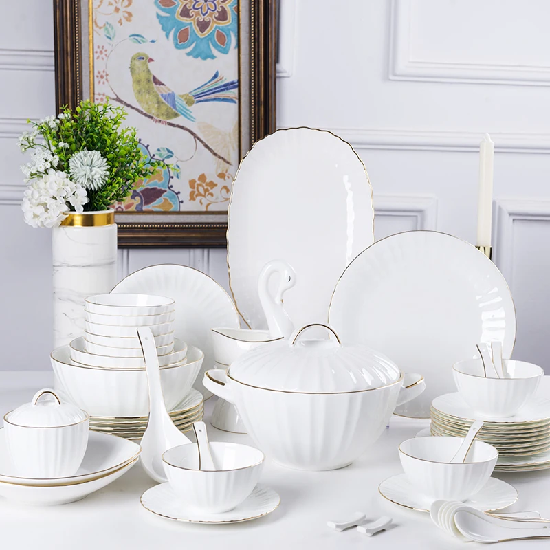 

Bowl and dish set Nordic Light luxury Phnom Penh bowl and plate Jingdezhen bone china tableware set bowl and plate combination