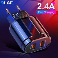 OLAF USB Charger Dual Ports EU 5V 2.4A Travel Wall Adapter Mobile Phone Micro Data Charging For iphone Samsung Xiaomi Huawei LG