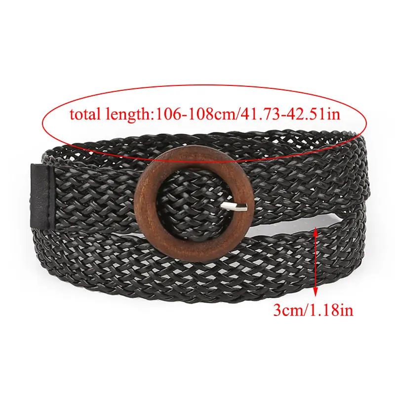 Fake Straw Knitted Round Square Buckle Waistband Breathable Hollow Elastic Decorative Wide Belt Woven Belt Women Braid Belt