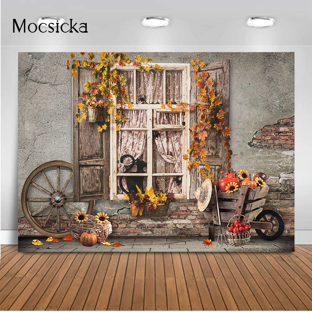 

Pumpkin Autumn Backdrop for Photography Windows sunflower Newborn Kids Portrait Background for Photo Studio Props Photocall