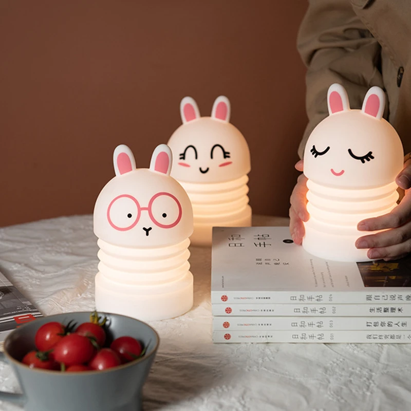 LED Rabbit Silicone Night Lights 7-color Pat Touch Color-changing Eye Protection Bedroom Bedside Lamp Christmas Gift Children