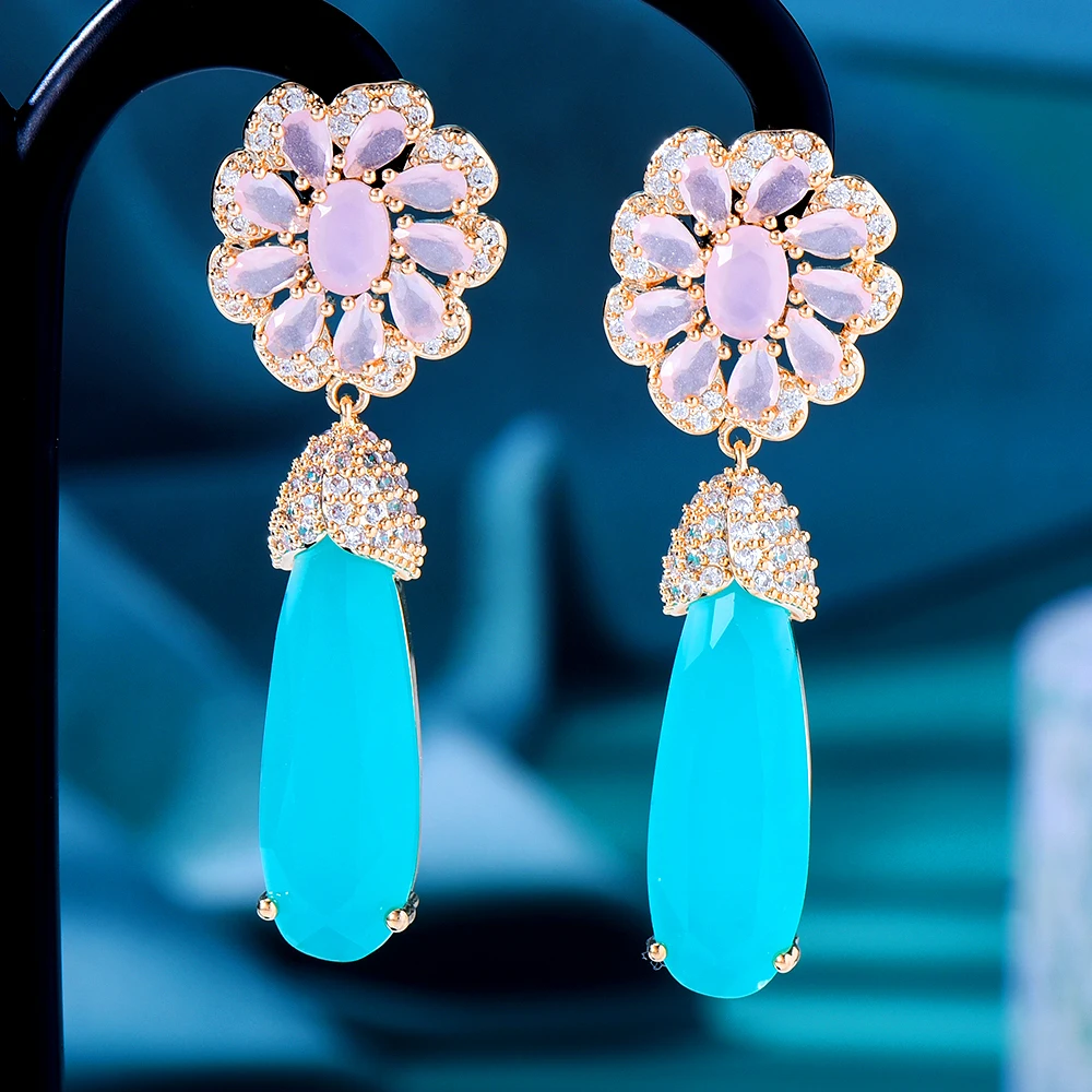 Missvikki Spring Summer Green Purpel CZ Maxi Statement Drop Earrings For Women Wedding Party Bohemia pendientes mujer moda 2022