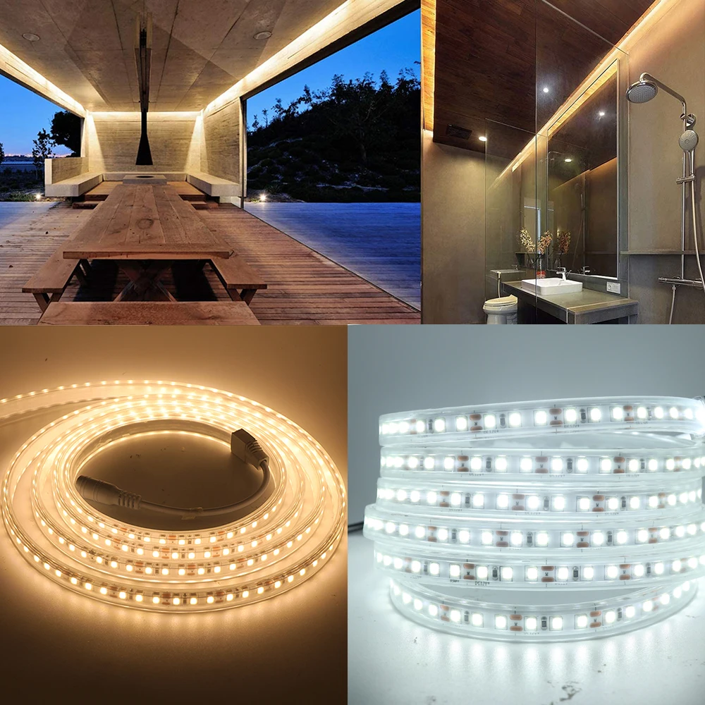 IP67 Waterproof LED Strip with Power Supply DC 12V 24V 120LEDs/m 2835 Flexible Tape LED Light Lamp Natural Warm White 0.5-10M