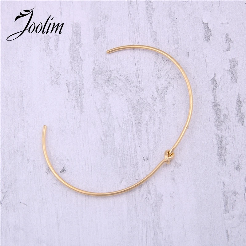 Joolim Jewelry Wholesale High End PVD Tarnish Free Simple Double Loop Knotted Opening Stainless Steel Bracelet for Women