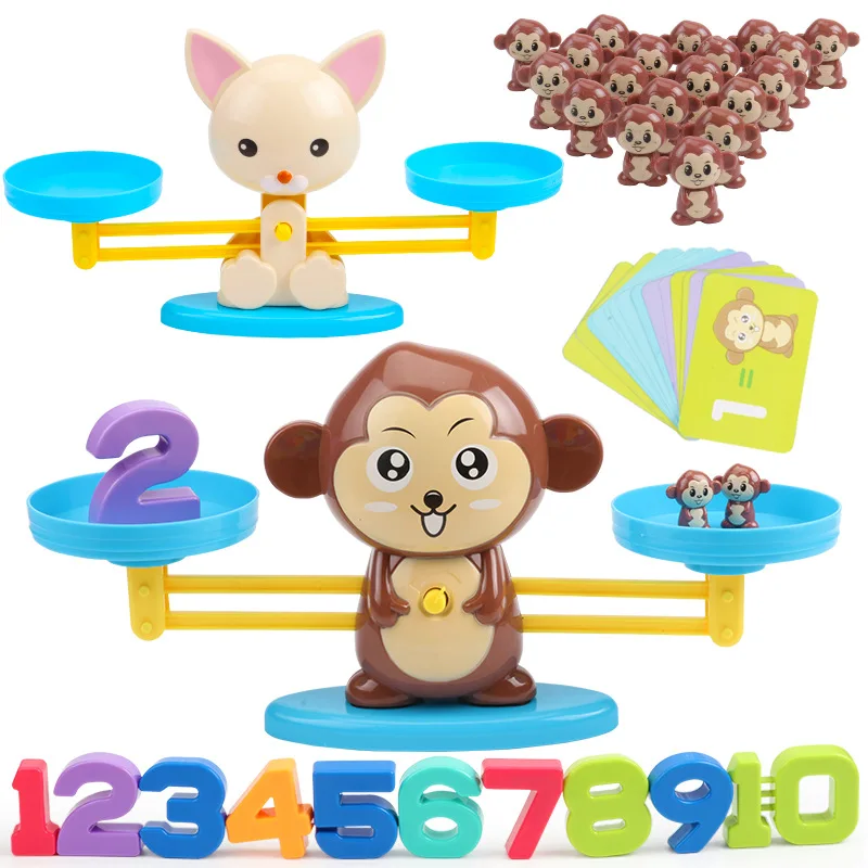 Jogo tabuleiro de matemática, macaco e gato, balança digital, brinquedos educacionais para crianças, aprendizagem, adicionar subtrair, brinquedos de matemática