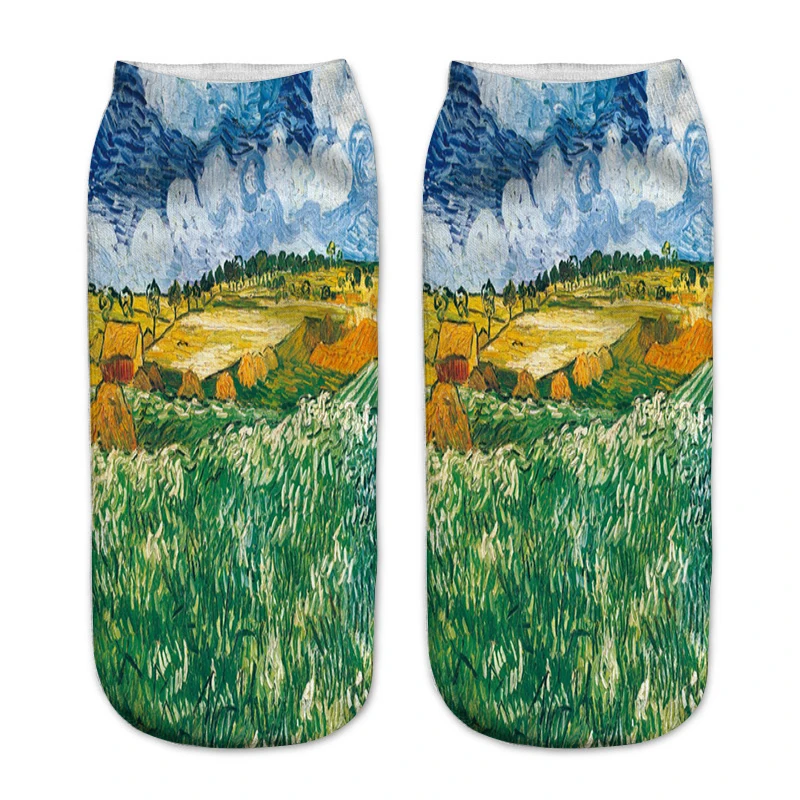 3D Printing Van Gogh Sunflower Print Art Socks For Women Low Cut Ankle Starry Night Cotton Sock Retro Famous Painting Unisex