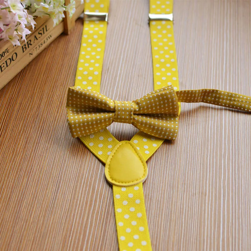 YSMILE Y Kids Dots Suspenders Set Fashion Print Dots Bow Tie Suit Elastic Adjustable Y-back Braces Wedding Ties For Children Boy