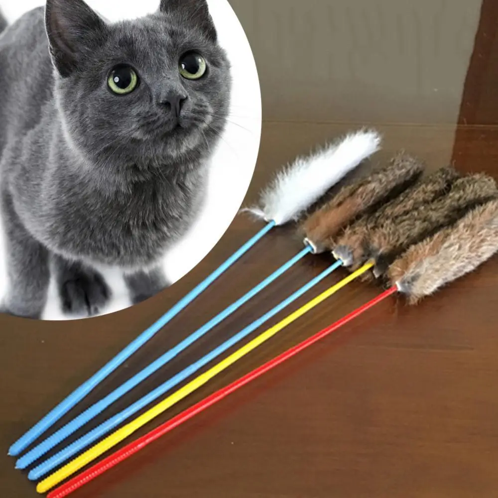 1Pc Long rabbit hair stroke stick Funny cat stick Kitten Toy Cat Plush Wand Teaser Rod Dog Play Pet Interactive Toy accessories