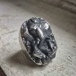 EYHIMD Indian Mythology Wisdom Luck Elephant God Ring Ganesha Stainless Steel Amulet Ring Men Biker Jewelry