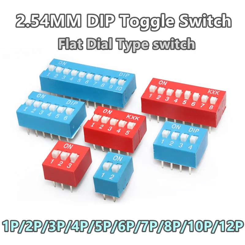 5PCS LOT 2.54 DIP Slide Red Blue Toggle Switch 2.54MM Pitch 1 2 3 4-12Pin Code Switch Coding Position Way Toggle Side Flat Dial