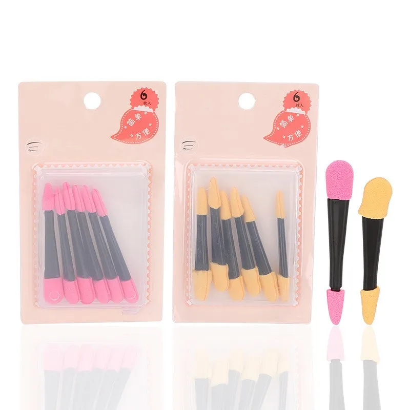 6pcs\bag Portable Eye Shadow Stick Latex Double Head Black Long Handle Eyeshadow Applicator Sponge Eye Shadow  Supplies T0626