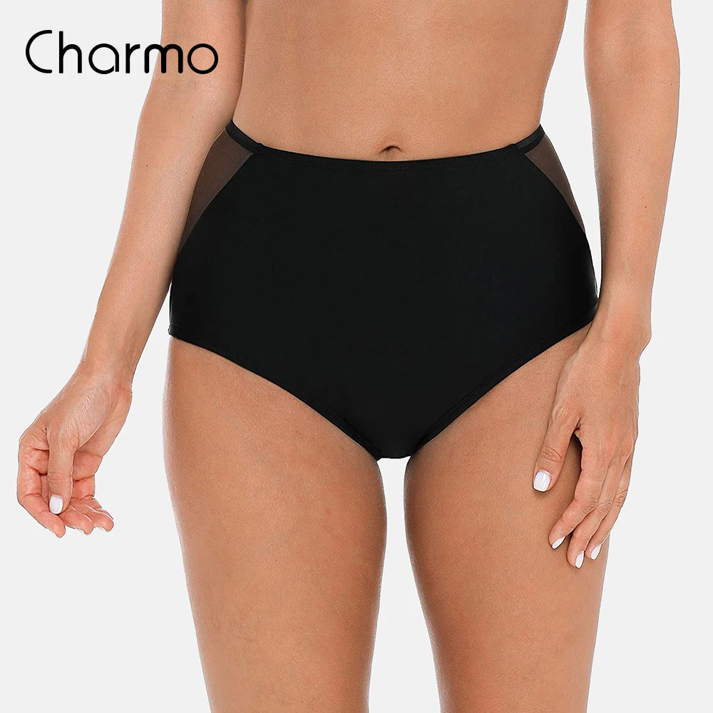 

Charmo Women's Bikini Bottoms High Cut Swim Bottom Ruched Swimwear Briefs Solid Color Swimming Bottom