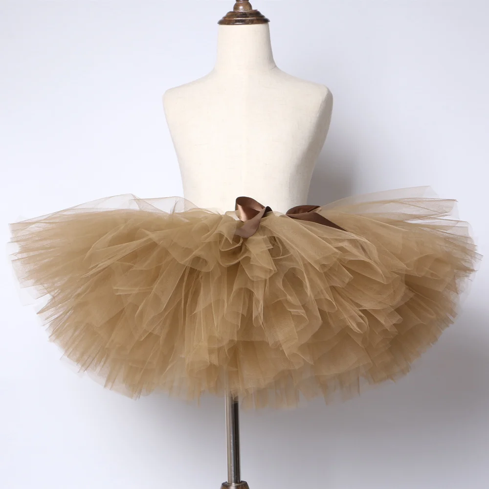 Brown Baby Girls Tutu Skirt Princess Birthday Party Ballet Dance Children Tulle Skirt Girls Fluffy Pettiskirt Kids Tutu Skirt